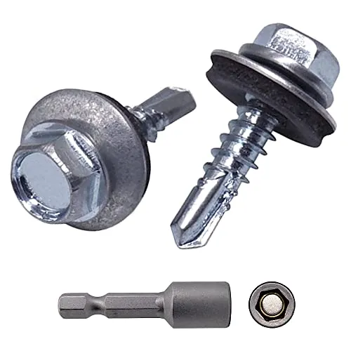 Selbstschneidende Schrauben aus verzinktem Stahl, DIN 7504-K, 4,8 x 20 mm, mit EPDM-Unterlegscheiben, Sechskant-Unterlegscheibenkopf, Blechschraube, Packung mit 30 Stück