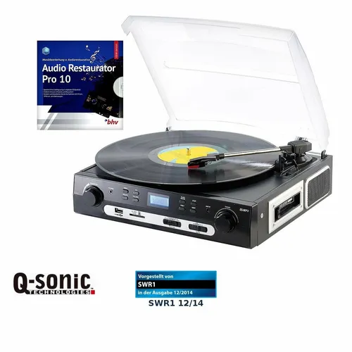 Q-Sonic Kassettendeck - Schallplatten- und MC-Digitalisierer, einfach MP3 ohne PC erstellen und integrierte Stereo-Lautsprecher