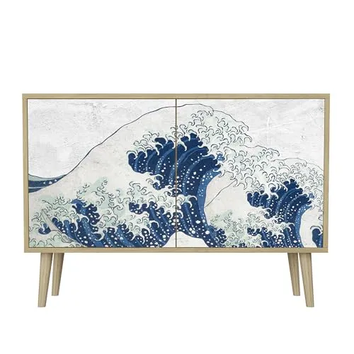 HEALANCY Komodenschrank - Kommode mit 2 Türen- Flurkommode- Schrank - Highboard - Kleiderschrank Möbel - Wohnzimmer Schlafzimmer Esszimmer Flur - Sideboard- Riva-Eiche