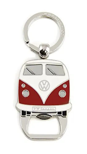 BRISA VW Collection - Volkswagen Schlüssel-Anhänger-Ring Schlüsselbund-Accessoire Keyholder mit Bier-Flaschen-Öffner im T1 Bulli Bus Design (Rot)
