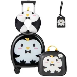 COSTWAY Kinderkoffer, 4 Rollen, 4 TLG. 14”+10” 35L Kindertrolley, Handgepäck