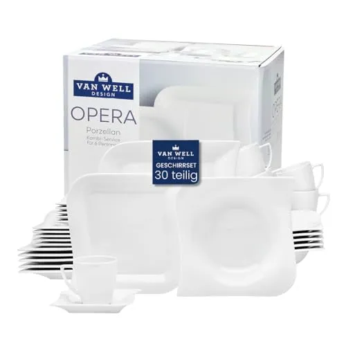 Kombiservice Opera 30-tlg. für 6 Personen - Zeitlose Eleganz in Weiß, ideal für Mikrowelle und Spülmaschine – perfekt für jeden Anlass