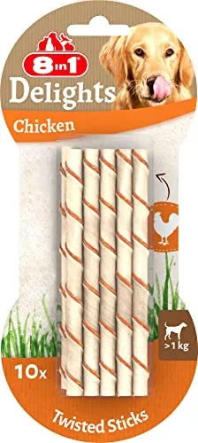 8in1 Delights Chicken Twisted Sticks - gesunde Kaustangen für Hunde, hochwertiges Hähnchenfleisch eingewickelt in Rinderhaut, 10 Stück