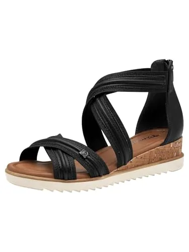 Tamaris Sandalette Damen Vegan Bequem schwarz, EU 37 - Wanderschuhe mit TOUCH-IT Funktion für optimalen Tragekomfort, weichem Fußbett und stilvollem Keilabsatz – ideal für den Alltag!