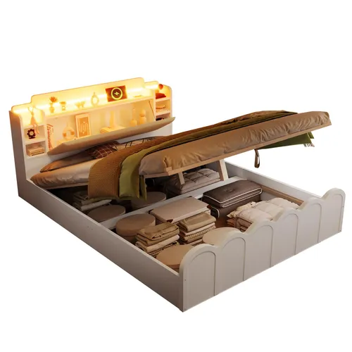 Holzbett mit RGB LED-Streifen und Stauraum 140x200 cm