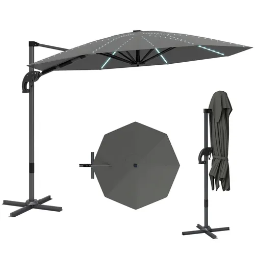 Alu Ampelschirm LED Solar Ø300 cm – höhenverstellbar mit Kurbel - Moderner Ampelschirm mit UV-Schutz und LED-Beleuchtung, ideal für entspannte Stunden im Freien. Höhenverstellbar und einfach zu bedienen dank Kurbelsystem.