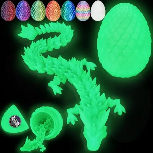 Merrwon 3D-Gedruckter Drache (28,5 cm) mit Drachenei - Kreative Spielzeug und Deko, Nachtleuchtend