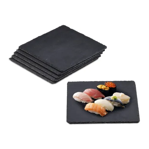 Schieferplatte Servierplatte Platzset 12 Stück quadratisch - Servierplatten & -schalen aus hochwertigem Schiefer, ideal für Sushi und elegante Anlässe, mit 1 Jahr Herstellergarantie.