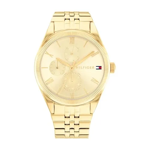 Tommy Hilfiger 1782592 Damenuhr - Armbanduhr für Damen, spritzwassergeschützt, mit elegantem goldfarbenem Edelstahl-Armband und 12-Stunden-Zifferblatt - ideal für jeden Anlass.