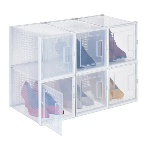 Schuhboxen Schuhorganizer - Stapelbare Aufbewahrungsbox für Schuhe - Schuhaufbewahrung mit 6 transparenten, stapelbaren Boxen. Ideal für alle Zimmer, schützt Ihre Schuhe und spart Platz.