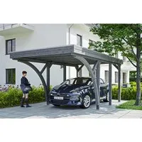 SKAN HOLZ Friesland Set 6 Einzelcarport mit Aluminium-Dachplatten - Stylischer Flachdach-Carport in Grau aus hochwertigem Holz, ideal für den Schutz Ihres Fahrzeugs und eine moderne Gartenoptik.