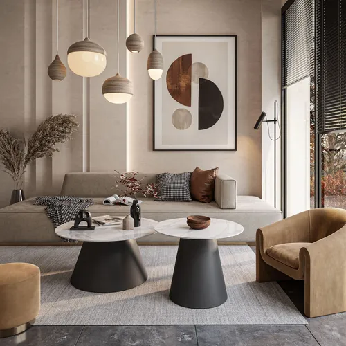 2in1 runder Couchtisch CARTELLE weiß hochglanz in schwarz von Lookway