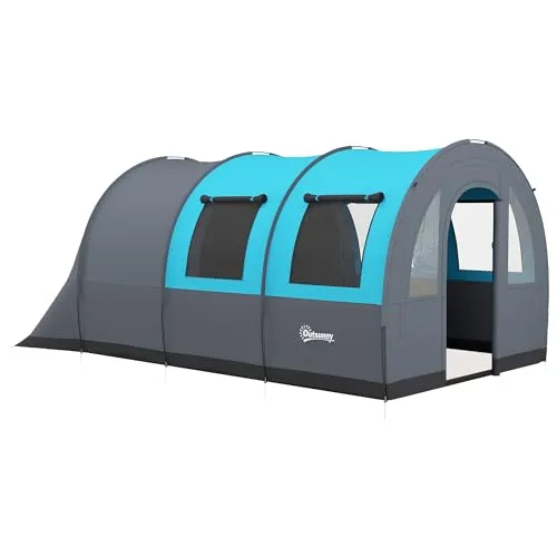 Outsunny Campingzelt Polyester, PE - Geräumiges Familienzelt für bis zu 5 Personen, ideal für Festivals und Outdoorabenteuer mit separaten Schlaf- und Gemeinschaftsbereichen.
