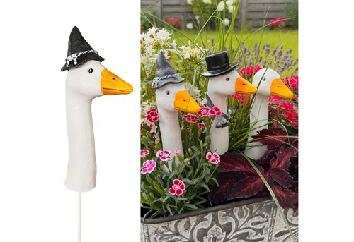 Online-Fuchs Gartenstecker BLUMENSTECKER Gartenfiguren Gänsehals, Gans (Ca. 16 bis 17 cm groß) Deko Beetstecker für draußen