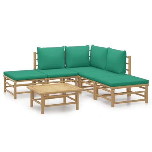 vidaXL 6-tlg. Garten-Lounge-Set mit Grünen Kissen - Elegantes Gartenmöbel-Set aus robustem Bambus mit dicken, bequemen Kissen. Ideal für entspannte Stunden im Freien und perfekt für jeden Außenbereich.
