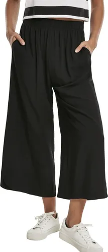 Urban Classics Damen Culotte Stoffhose schwarz - Stoffhose in lässigem Design, aus 100% Viskose für hohen Tragekomfort. Die weit geschnittene Culotte mit elastischem Bund und praktischen Taschen ist perfekt für moderne Streetwear-Looks.