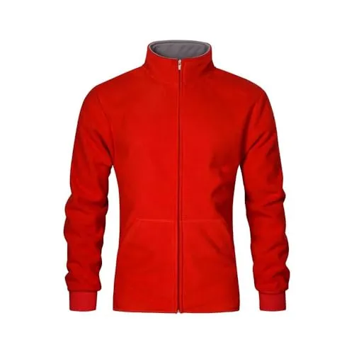 Doppel-Fleece Jacke Herren, Rot-Hellgrau, M