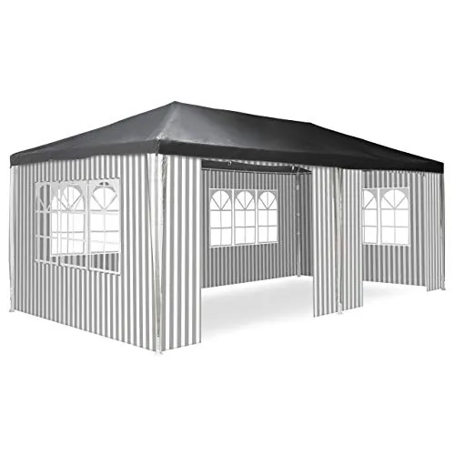Pavillon 3x6 m in PE Plane + Seitenteile Partyzelt Gartenzelt Sonnenschutz (Anthrazit)