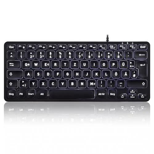Perixx PERIBOARD-332 DE Kabelgebunden Tastatur - Tastaturen mit Hintergrundbeleuchtung, schlankem Design und großen Schrifttasten für bequemes Tippen, ideal für den Einsatz in dunklen Umgebungen.