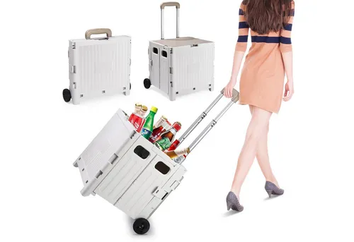 SinLaw Einkaufstrolley Faltbarer Warenkorb, Klappbarer Einkaufstrolley mit Deckel, Einziehbarer Aluminiumgriff