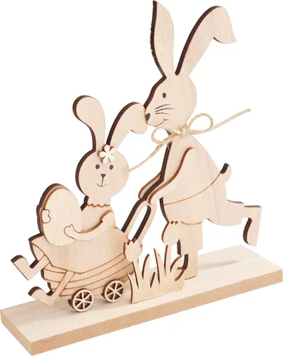 VBS Holzsteckmotiv Hasen Schubkarre 5x18x20 cm Osterdeko Bastelset Holzfigur
