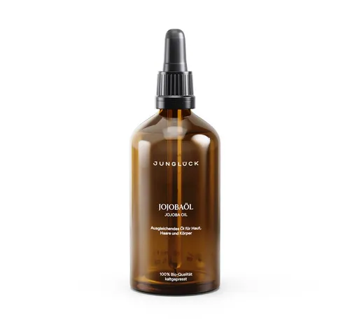 JUNGLÜCK Jojobaöl - Kaltgepresst - 100% Bio - Hochwertiges Jojobaöl aus kontrolliert biologischem Anbau, ideal für die tägliche Hautpflege. Es sorgt für ein gepflegtes Hautbild und unterstützt die natürliche Barrierefunktion. Für eine ausgewogene und geschmeidige Haut.