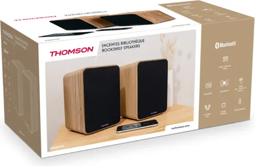 THOMSON Coluna WS602DUO - Regal-Lautsprecher Set mit 2 Holz-Lautsprechern, Bluetooth 5.0 für kabelloses Stereo-Streaming und vielseitigen Audio-Modi