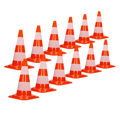 ECD Germany 12-tlg. Verkehrsleitkegel 47cm - Warndreiecke aus robustem PVC, ideal für Privatgrundstücke und Sporttraining, mit 2 reflektierenden Streifen für hohe Sichtbarkeit.