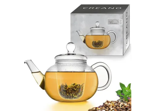 Creano Teekanne Teekanne 1,2 Liter mit Glassieb und Glasdeckel, 1,2 l, 1x Glasteekanne mit Glassieb
