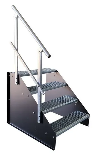Stufen Standtreppe 4 Stufen, freistehend, schwarz - Trittstufen: Robuste Stahltreppe mit einseitigem Geländer, ideal für Sicherheit und Stabilität in Ihrem Zuhause.