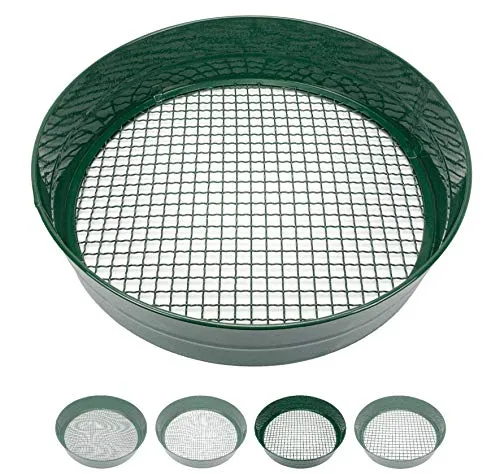 Sterico Gartensieb in verschiedenen Maschengrößen | Rundsieb 33cm Ø | Erdsieb für Saatgut, Erde, Kompost, Steine, Unkraut, Schotter | Stapelbar | Sehr robust | Rostgeschützt (9mm)