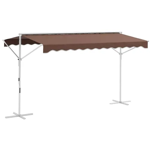 Outsunny Standmarkise 395x298 cm - Kaffee - Außenanbau mit flexibler Neigungsverstellung für optimalen Schatten an heißen Tagen, einfach mit Handkurbel zu bedienen - ideal für Garten und Terrasse.