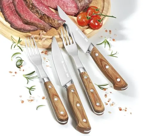 Zassenhaus Steakbesteck 2er-Set mit Pakkaholzgriffen - Steakbesteck - Hochwertige 3Cr13 Spezialklingenstahlmesser mit eleganten Pakkaholzgriffen, ideal für Fleischliebhaber und perfekt als Geschenk in edler Holzbox.