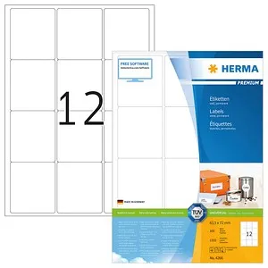 Herma Universaletiketten 4266 Premium, 1200 Stück - Diverse H - Selbstklebende, bedruckbare Etiketten in A4-Größe (63,5 x 72 mm), ideal für Büro und Zuhause. 100% recyclingfähig und Made in Germany.