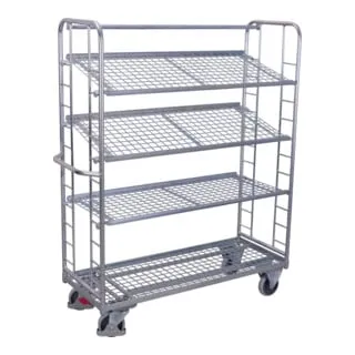 VARIOfit Etagenwagen mit 4 Drahtgitterböden - Robuster Etagenwagen für vielseitigen Einsatz, mit 4 variabel einhängbaren Drahtgitterböden und einer Traglast von bis zu 250 kg. Ideal für Lager und Werkstätten.