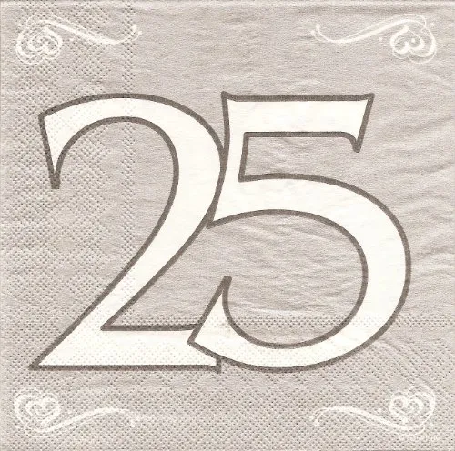 Folat Servietten 25 Silberne Hochzeit Party-Deko 20 Stück Silber-Weiss-grau 33x33cm Einheitsgröße