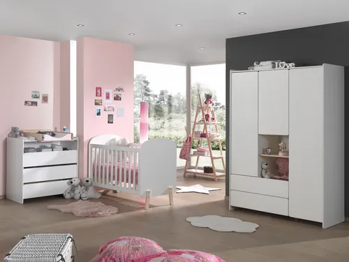 Kleiderschrank 3-trg. Kiddy - Kinderzimmermöbel mit 3 Türen und 2 Schubladen, bietet viel Stauraum für Kleidung und Spielzeug, ideal für Kinder- oder Babyzimmer.