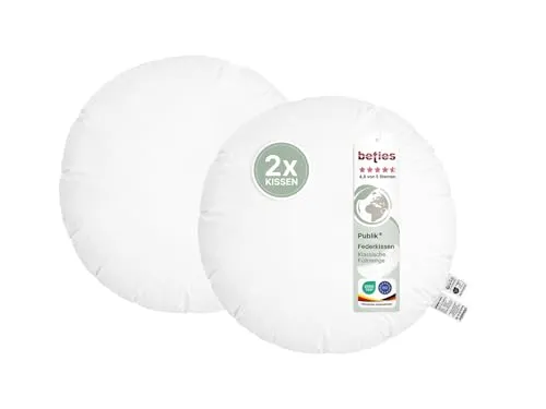 beties - Publik - 2erSet rundes Feder Füllkissen Ø 40 cm – 330 g Enten- & Gänsefedern – rundes Innenkissen Inlett – waschbares Baumwoll-Inlett – Rundkissen Deko & Sofakissen