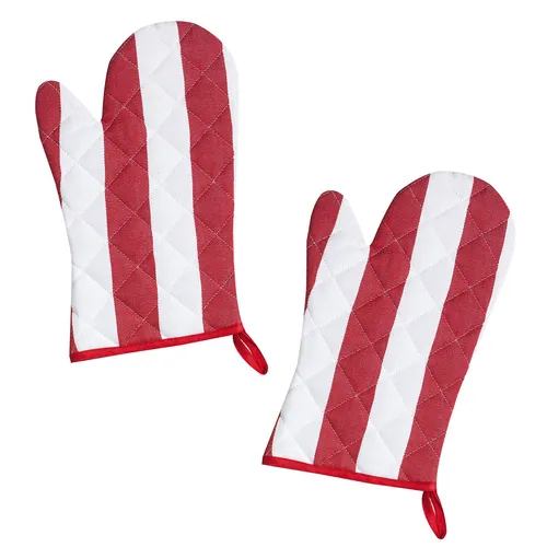 KRACHT 2er Set Ofenhandschuhe wattiert Blockstreifen ca.20x30cm Cotton rot NEU