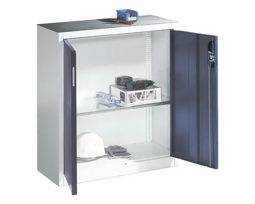CP-Möbel Werkzeugschrank 8820-000, abschließbar aus Metall, grau/blau - Robuster Werkzeugschrank aus Stahl mit abschließbaren Flügeltüren für sichere Aufbewahrung. Höhenverstellbare Fachböden für individuelle Flexibilität. Maße: 93 x 100 x 40 cm.