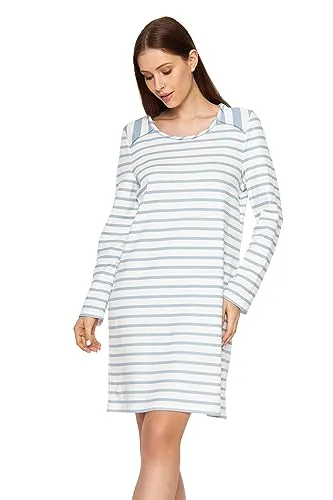 Rösch Nachthemd Winterwarm im Ringel-Mustermix Hellblau 100% Baumwolle 1233567 40 Ringlet Blue