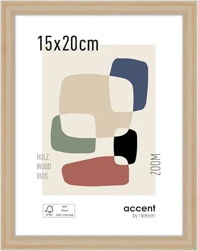 accent by nielsen Bilderrahmen, 15 x 20 cm, Holz, Natur, Fotorahmen zum Auftstellen und Aufhängen im Hoch- & Querformat, Echtglas, Zoom