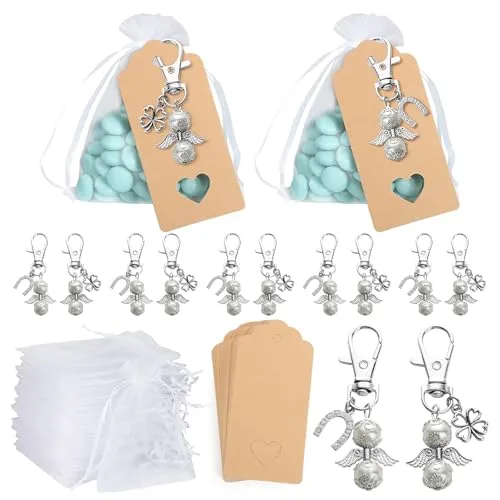 BOOMTOP 30 Schlüsselanhänger Glücksbringer Schutzengel Kleine Geschenke zum Abschied Kollegen Viel Glück Prüfung Geschenk Kleeblatt Hufeisen Gastgeschenke für Hochzeit Taufe Kommunion Weihnachten