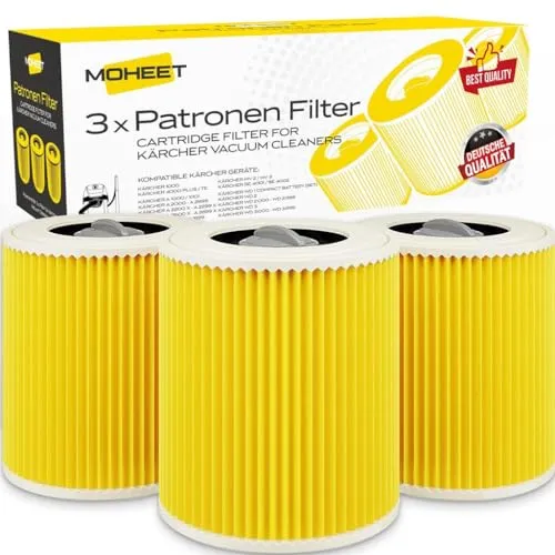 Moheet 3x Patronenfilter kompatibel mit Kärcher Staubsauger WD3 Premium ersetzt Filter Kärcher wd3 WD2 WD3 WD1 MV3 MV2 WD 3 P Extension KIT gegen Feinstaub und Gerüche