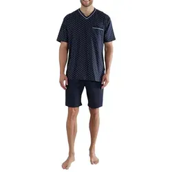 GÖTZBURG Schlafanzug Götzburg Herren Shorty, Kurzarm, Baumwolle, blau Bedruckt 64