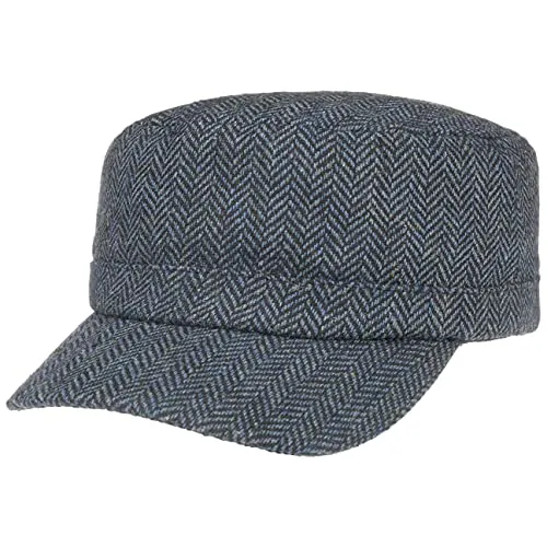 Lipodo Armycap Herringbone Schirmkappe Wolle Military-Look Sportkappe Herren Damen Herbst Winter schwarz-blau One Size