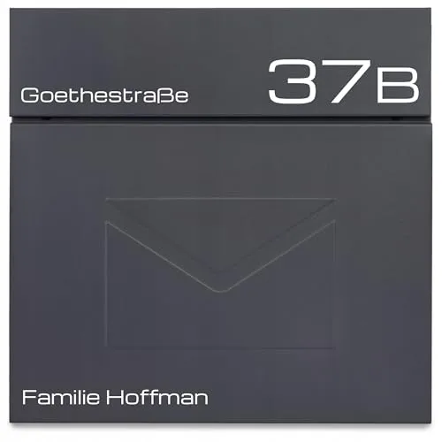 Verda Briefkasten mit Zeitungsfach, Anthrazit, 37 x 37 x 11cm, 2X Schlüssel, Postkasten Designer Wandbriefkasten Zeitungsrolle Modern (SN3689-1)