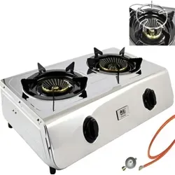 NJ The right choice Gaskocher NJ-60SD - Campingkocher aus Edelstahl, 2-flammig mit 7,7 kW Leistung und Piezo-Zündung – ideal für Camping und Outdoor-Aktivitäten.