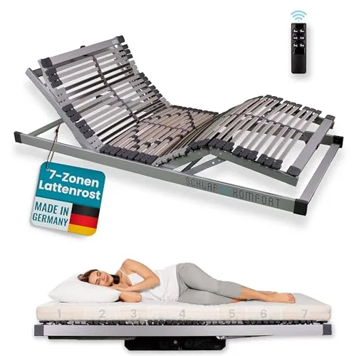 Schlaf Komfort ErgoPlus – Elektrischer Lattenrost, 7-Zonen Unterstützung, stufenlos verstellbar – Entlastet Rücken, Schulter & Wirbelsäule, erholsam schlafen - fertig montiert, Made in Germany 100x200