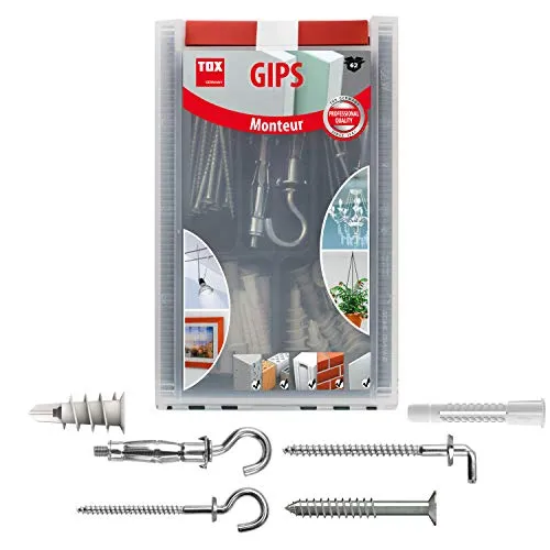 TOX Hohlraum - Sortiment Monteur Gips 62 tlg, beinhaltet die wichtigsten Hohlraumdübel mit den optimal passenden Schrauben bzw. Haken, 094901061